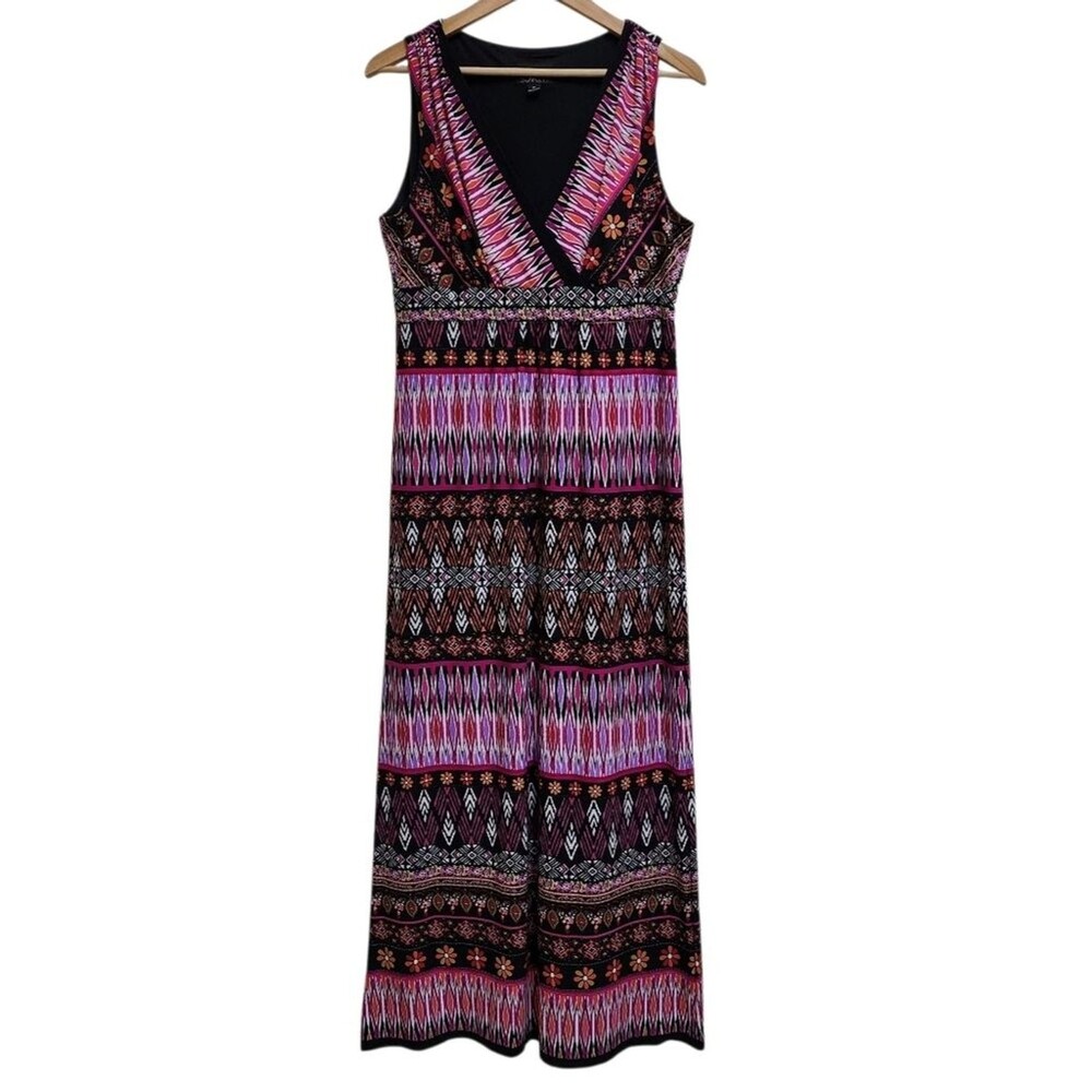 Scarlett Purple Multicolor Floral Striped Sleeveless Surplice Maxi Dress Sz 16